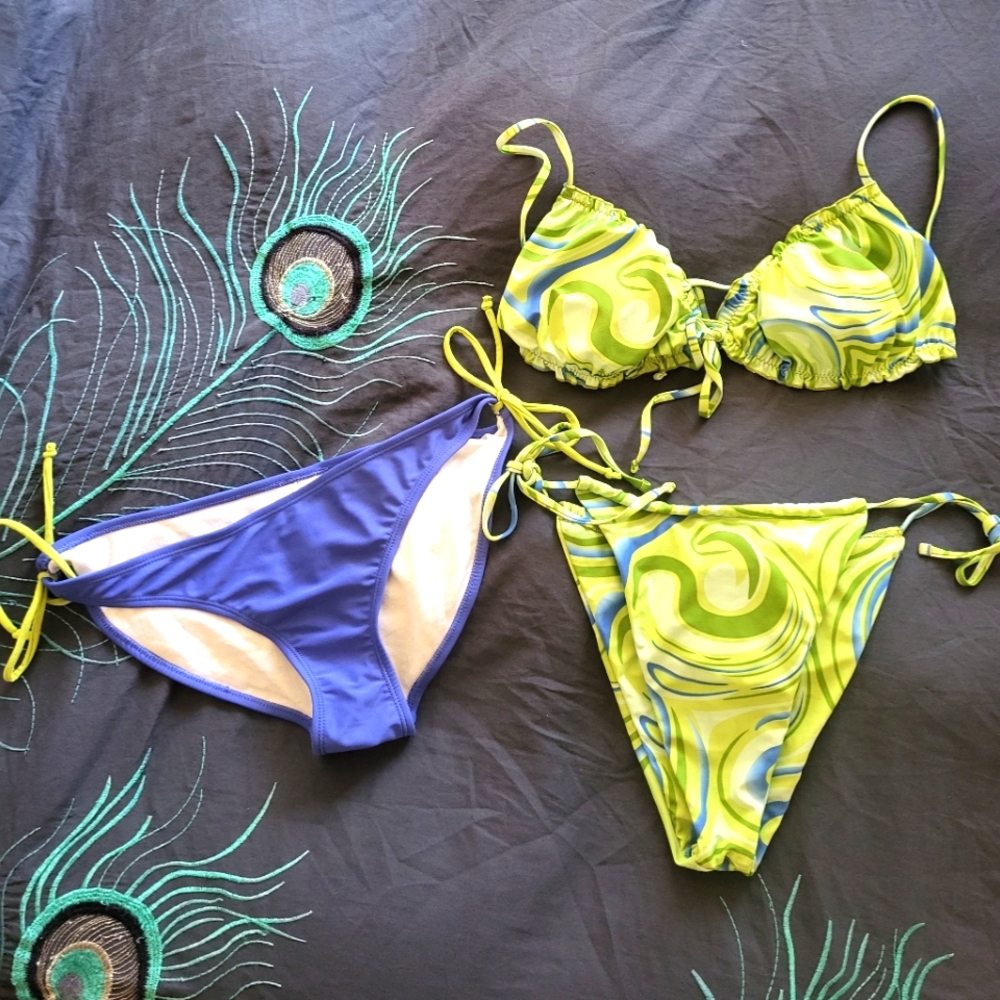 Ardene Lime Green Swirl & Blue Bikini Set